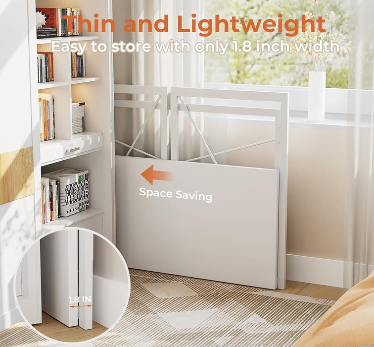 Small Folding Desk 31.5 Inch White Desks, No Assembly Required Computer Desk Spaces Saving Foldable Table for Bedroom, Home Office, Dorm, Apartment, Kids