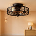 20" Caged Farmhouse Flush Mount Ceiling Fan with Light and Remote Control Bladeless Low Profile Ceiling Fans with Lights Enclosed Vintage Fan 6 Speed Reversible for Kitchen, Bedroom