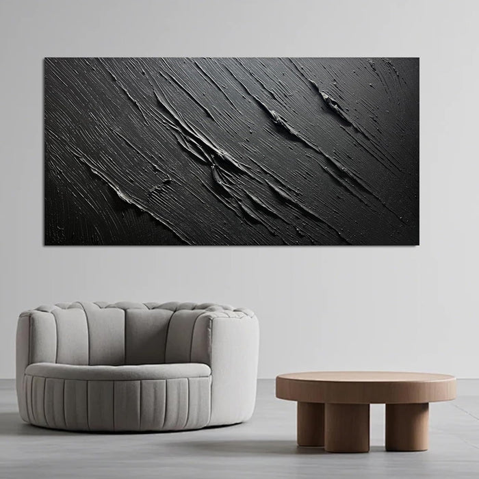 Black Abstract Wall Art for Living Room Hand Painted Minimalist Textured Oil Painting Large Artwork for Bedroom Office Ready to Hang 20X40 Inch