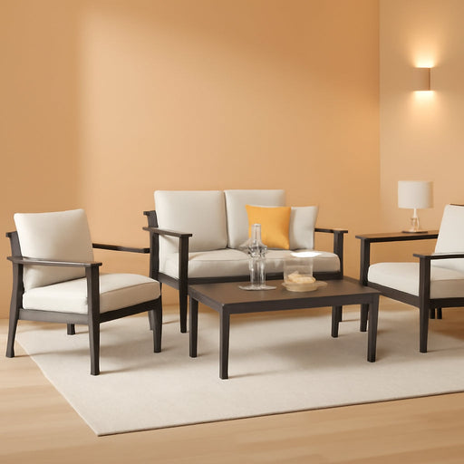 4-Piece Aluminum Outdoor Patio Furniture Sets All-Weather Patio Conversation Set Sectional Sofa with Coffee Table & Cushions with Removable Covers for for Deck Backyard Garden Poolside Balcony Porch