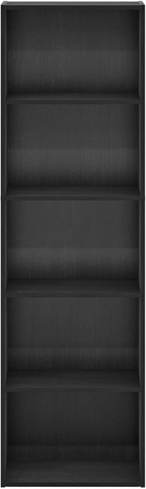 5-Tier Solid Wood Bookcase Open-Design Shelves Blackwood