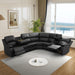 Manual Recliner Sectional Sofa Set, Bonded Leather L-Shaped Living Room Furniture Sets, Reclining Corner Couch with Drop-Down Table/Storage Console/Cup Holders for Home Office (Black, Sectional)