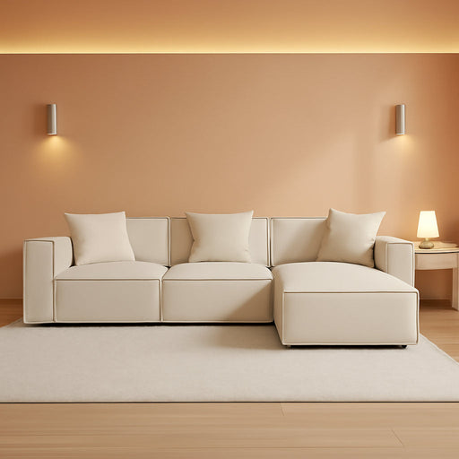 Luxury Modular Sectional Living Room Sofa Set, Modern Minimalist Style Couch with Ottoman and Chaise, L-Shape, Cream