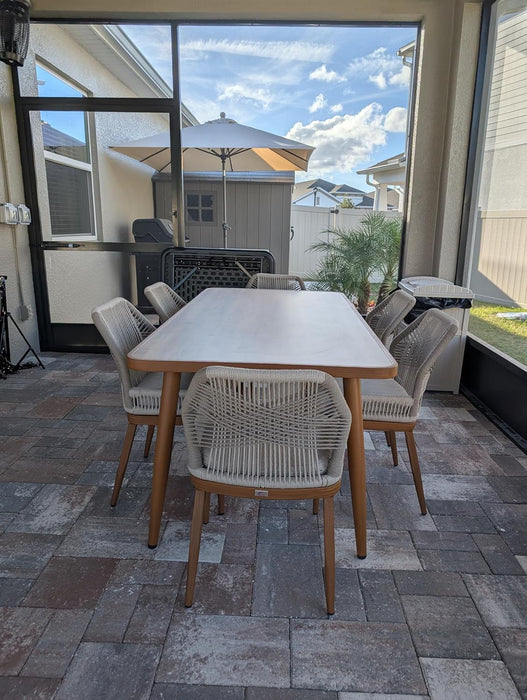 7 Pieces Dining Set Patio Metal Rectangular Table and Wicker Rattan Chairs for outside Porch Garden Kitchen Modern Outdoor Furniture Sets