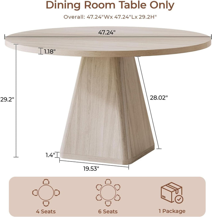 47 Inch round Dining Table for 4-6, Pedestal Kitchen Dinner Table White