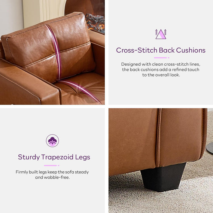 Brown Faux Leather Accent Chair, Comfy Living Room Chair Reading Oversized Accent Chairs Tufted Mid Century Modern Arm Chair, 38.58" Wide Armchair for Office Bedroom Lobby