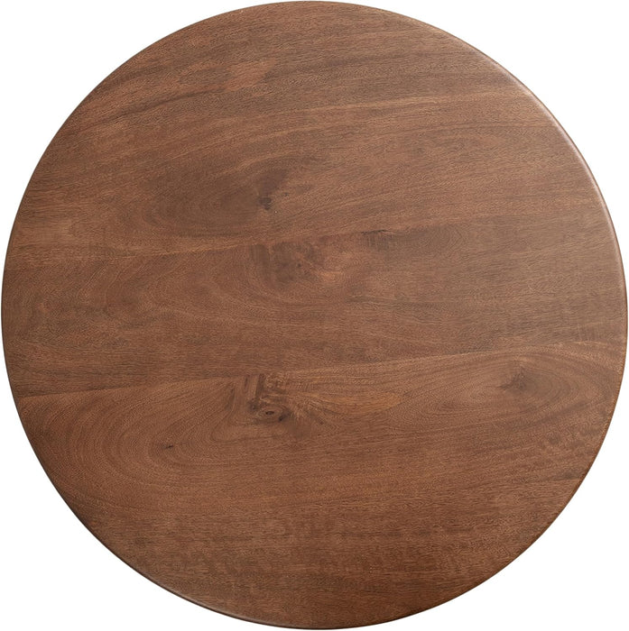 Solvay Mid-Century round Coffee Table; 26 X 26 X 18; Walnut Brown and Antique Brass; Sophisticated Modern Circle Table for Storage and Display