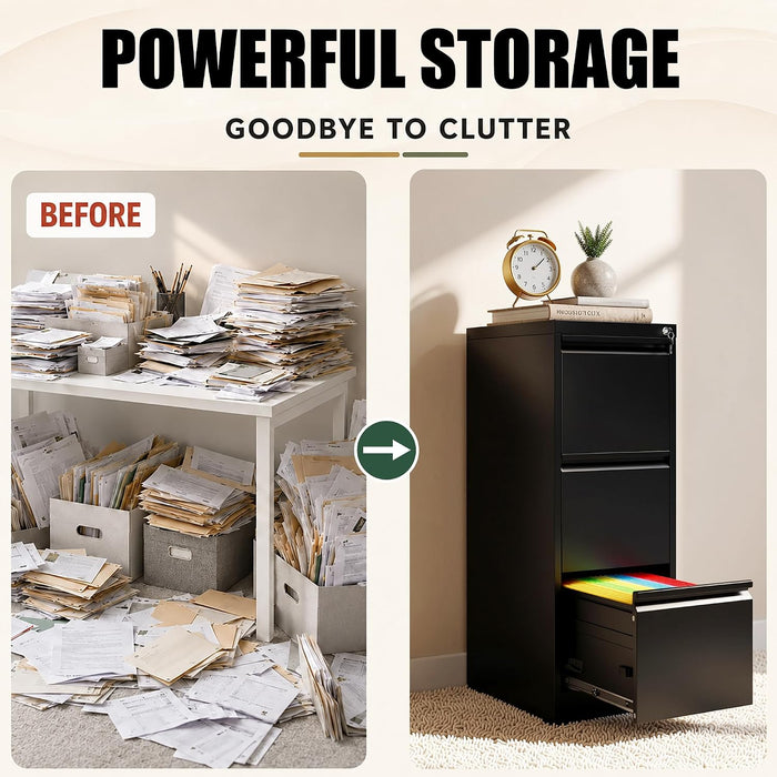 3 Drawer File Cabinet for Home Office, Vertical Filing Cabinet