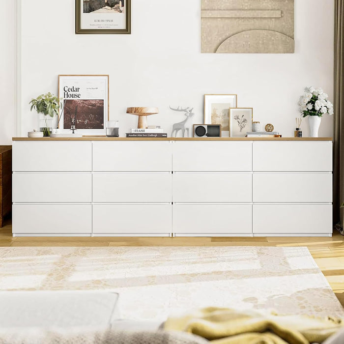 White FortySevenInch SixDrawerStorage DresserWoodTop