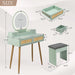 Mint Bohochic Rattan Vanity Desk Illuminated Mirror