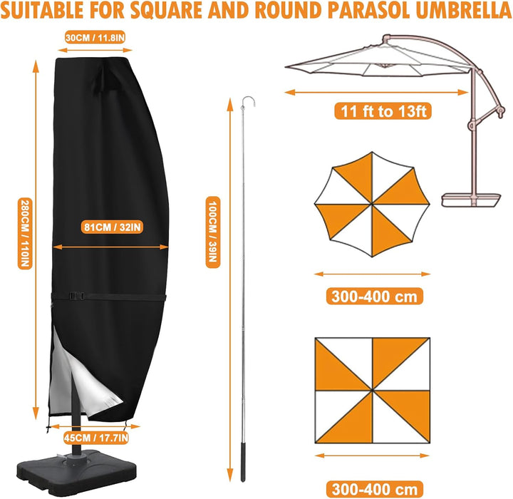 Patio Umbrella Cover Fits 11FT to 13FT Outdoor Umbrellas,  420D Outdoor Cantilevered Offset Umbrella Cover with Sturdy Waterproof Zipper and Top Vent