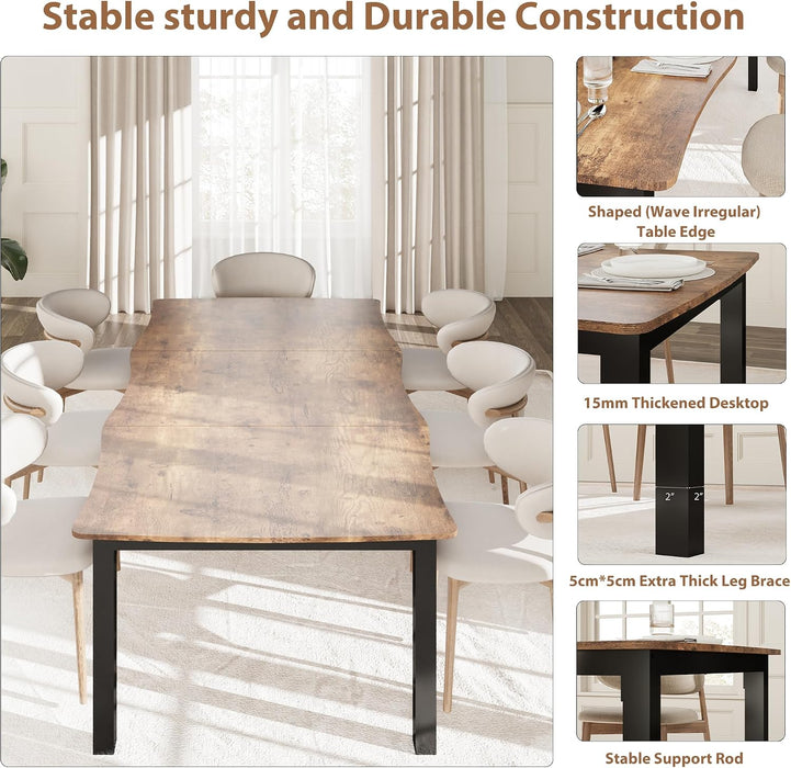 Dining Room Table for 6-8 People, 79”Dining Table, Brown | Kitchen Table with Iron Legs and Irregular Desktop, Quick Assembly, 300 Lbs Capacity, for Kitchen, Living Room(Only Table）