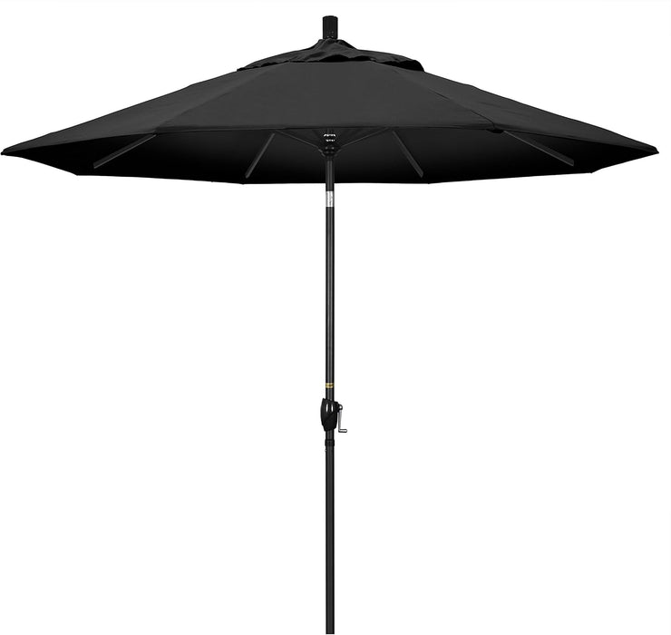 9' round Aluminum Market Umbrella, Crank Lift, Push Button Tilt, Black Pole, Black Olefin