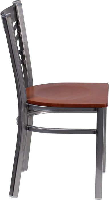 2 Pk. HERCULES Series Clear Coated ''X'' Back Metal Restaurant Chair - Cherry Wood Seat