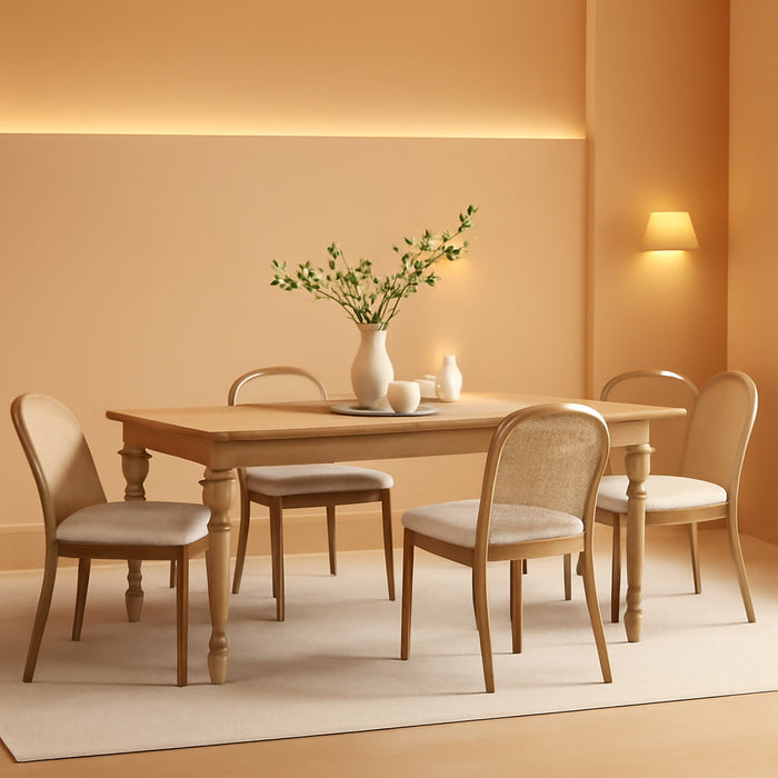 Mid Century Dining Chairs Set of 4, Accent Rattan Side Chairs Sherpa Fabric Kitchen Chair with Solid Wooden Legs for Living Room Dining Room, White