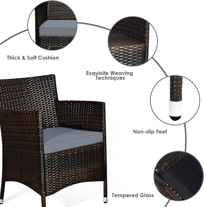 4-Piece Rattan Patio Set, Outdoor/Indoor Wicker Conversation Set for Pool, Backyard, Lawn, Wicker Chairs and Sofa with Soft Cushion, Rattan Furniture with Tempered Glass Coffee Table