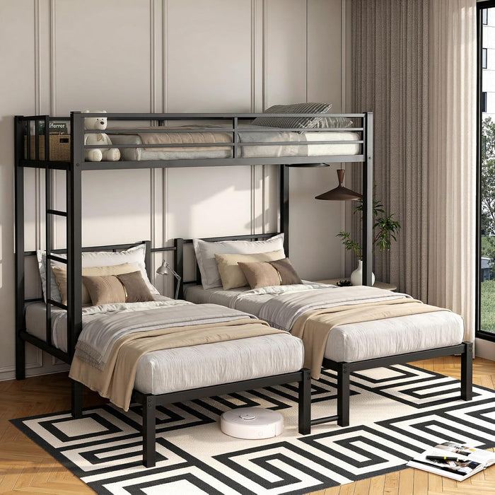 Black Triple Bunk Bed Featuring Reinforced Guardrails