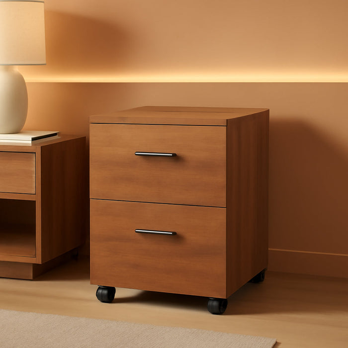 Wood File Cabinet, 2 Drawer Filing Cabinet for Home Office, Vertical File Cabinets with Wheels Fits A4/Letter/Legal Size File, Walnut