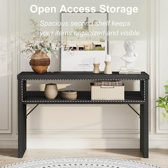 Black Console Table 47 Inches, Entryway Table with Storage, Sofa Tables Narrow Long, Wooden Couch Tables behind Sofa for Living Room, 2 Tier Entrance Tables