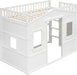 Twin Size House Loft Bed, Wooden Bed Frame with Ladder, Kids Playhouse Bed with Window for Girls Boys, White