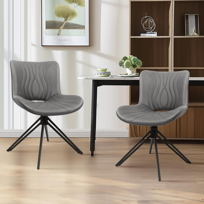 Dining Chairs Set of 2, 360° Swivel Upholstered Mid-Century Modern Kitchen Dining Room Chairs, Armless Faux Leather Accent Side Chair with Padded Back, Metal Legs for Living Room Bedrooms,Grey