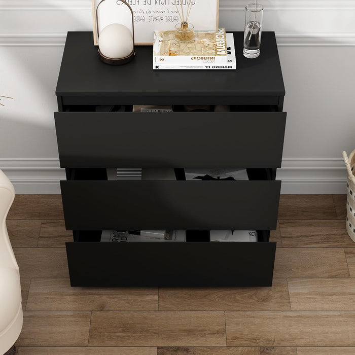 3 Drawer Dresser for Bedroom, Modern Chest of Drawers, Wooden Closet Storage Dresser Tower for Living Room, Black