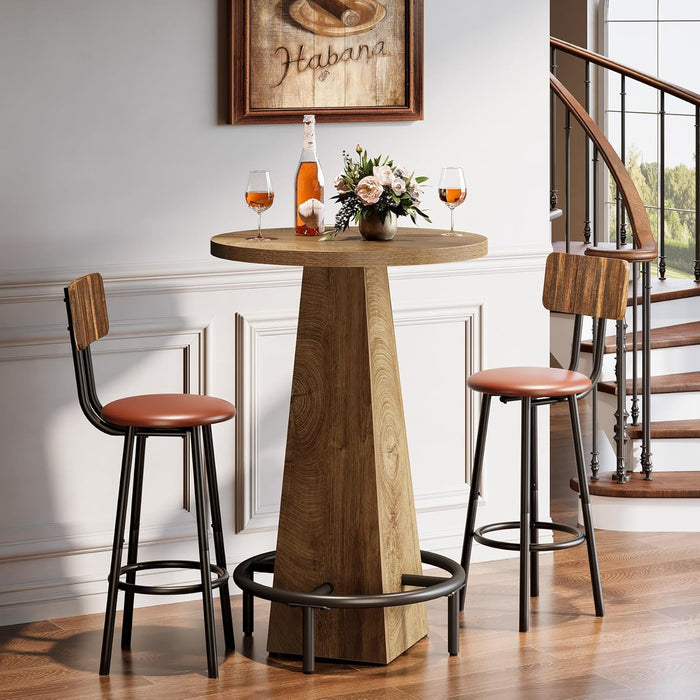 Bar Table, 37.4" High round Pub Table for Small Bars, Dining Room, Kitchen, Wood Color (Only Table)