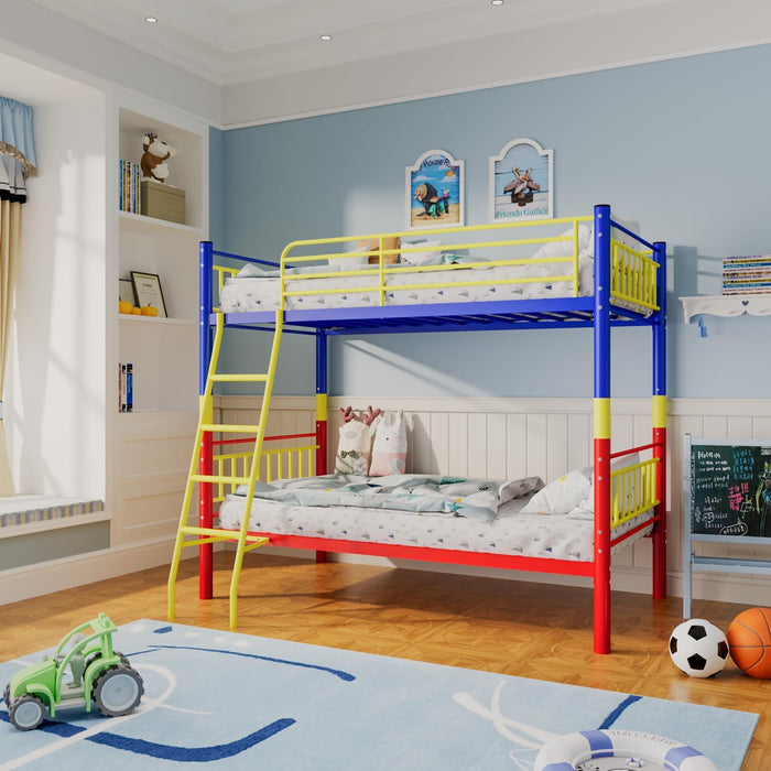 Metal Bunk Bed Twin over Twin,Twin over Full Bunk Bed,Bunk Bed Full over Full,Twin Bunk Beds for Kids with Safety Guardrail and Convertible Bunk Bed Design,Steel Bed for School, Bedroom