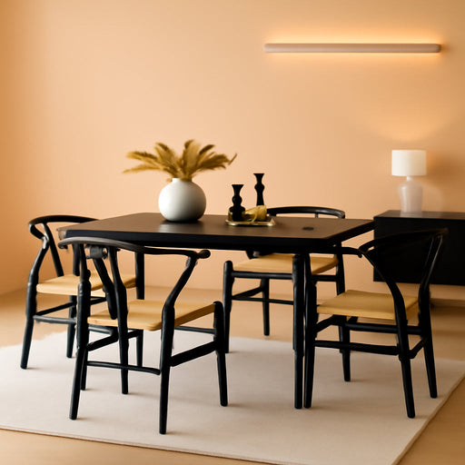 2PCS Weave Chair Mid-Century Modern Dining Chair Rattan Chair Weave Dining Chair Armchairs Black Dining Chair Accent Chair for Kitchen, Dining, Living Room Side Chairs Hemp Seat, Black