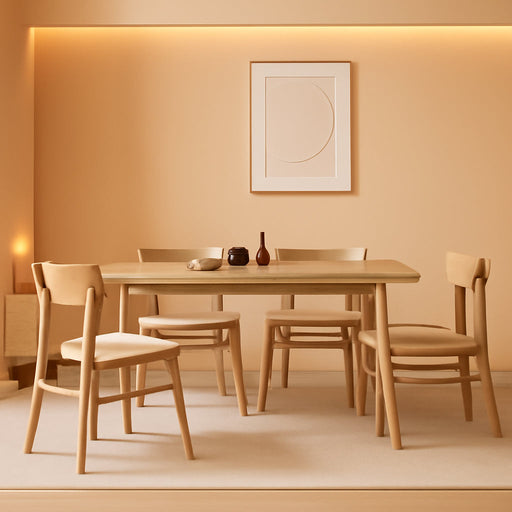 Wooden Dining Chairs Set of 4, Upholstered Modern Dining Room Chairs, Mid Century Oak Kitchen Chairs with Curved Wood Backrest for Kitchen, Restaurant, Farmhouse (Cream Fabric & Original Color)