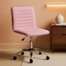 Velvet Low Back Vanity Chair Armless Ribbed Office Chair Swivel Task Chair Height Adjustable Chair Apricot Pink