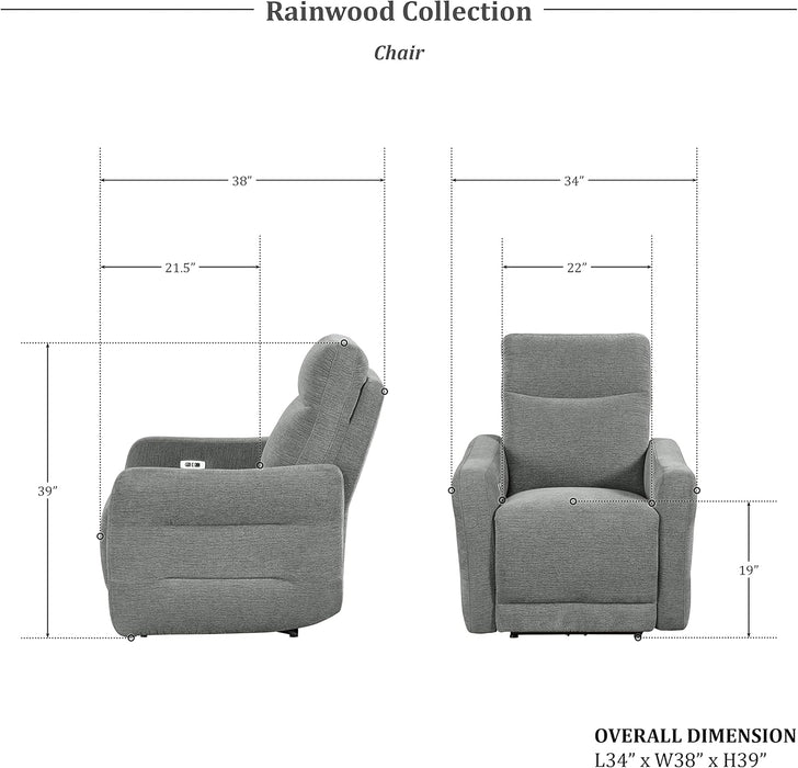 Rainwood Wall-Hugger Power Double Lay Flat Reclining Living Room Set, 3-Piece, Dove Gray