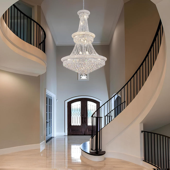 High Ceiling Chandelier 19-Lights Modern Crystal Chandeliers Silver Large Foyer Chandelier Fixtures for Staircase Living Room Hallway Entryway (H47 X W31.5)