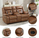 Faux Leather Manual Loveseat Recliner, 2 Seat Reclining Sofa Chair with Center Console, Hidden Storage and Cup Holders, Daul Recliner for Living Room, Meeting Room, Brown (Loveseat)