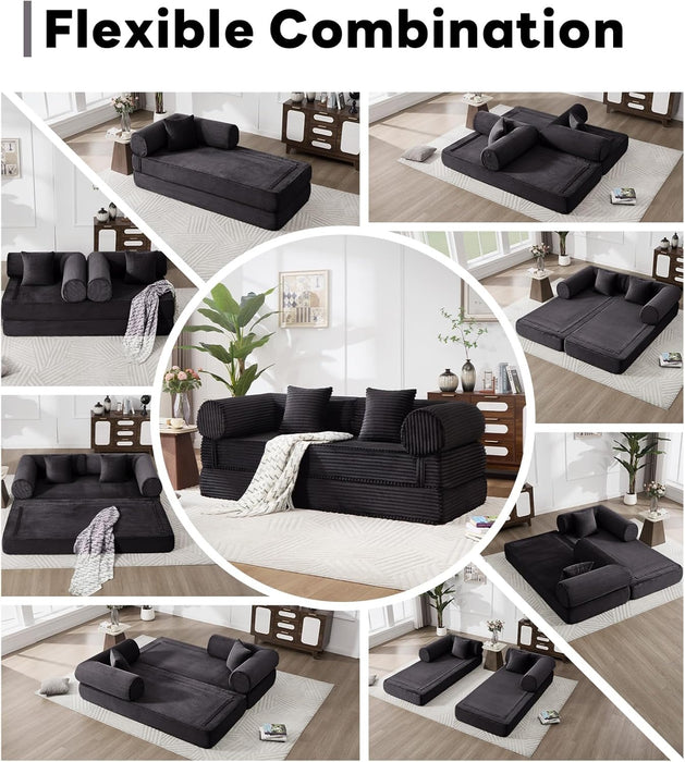 79Inch Convertible Sofa Bed Black Luxurious Comfort