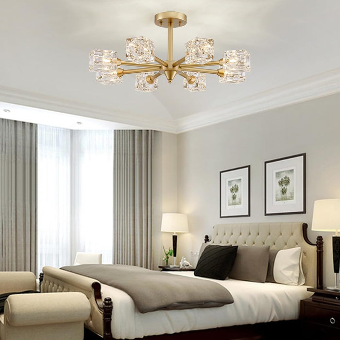 Goldtone Eight Light Sputnik Flush Mount Chandelier