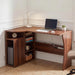 L Shaped Desk with Storage Shelves, Small Corner Desk for Small Spaces, Corner Table with 3 Tier Shelves, Home Office, Writing Study Gaming Desk, Walnut Wood