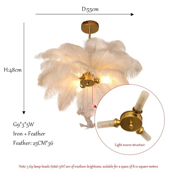 Luxury LED Ostrich Bird Feather Chandelier Lamp White Living Room Ceiling Light Home Decoration Hanging Lighting Fixture