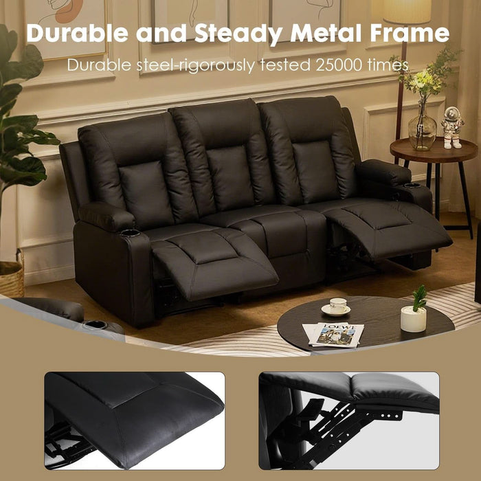 Leather Recliner Sofa Set with Manual Recliners,Living Room Furniture Set with Reclining Couch,Loveseat and Armchair,Living Room Chair with Cup Holders,Black (3+1)