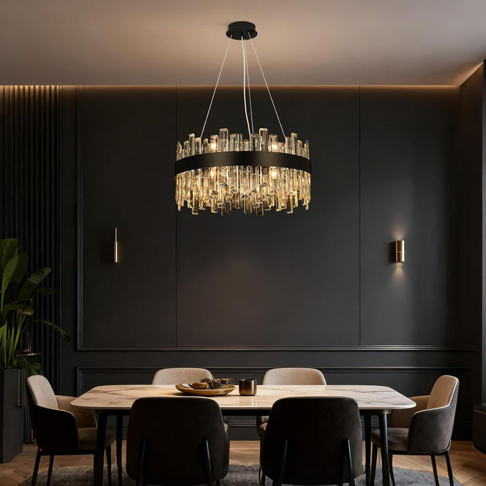 Black Crystalline Chandelier With 12 Lights 20Inch