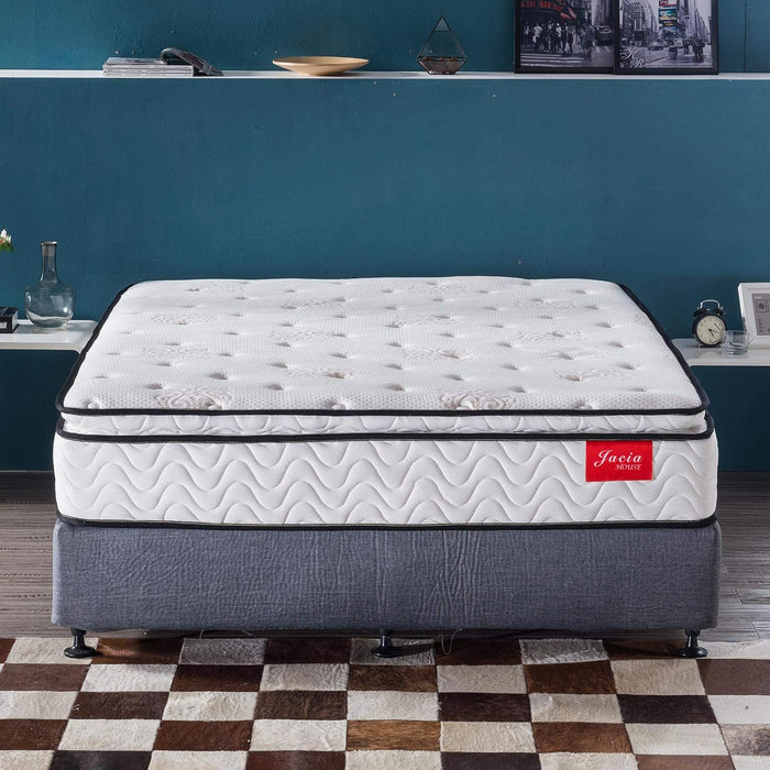 Short Queen Mattress,11.4 Inches Pillow Top Pocket Spring Hybrid RV Mattress, Memory Foam Innerspring Firm Bed in a Bag