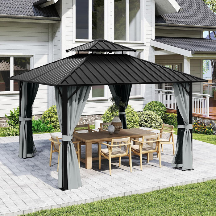 12x12 Aluminum Hardtop Gazebo Grey Weatherproof Roof
