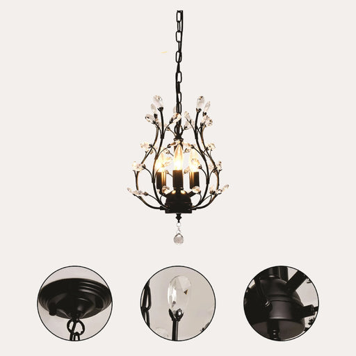 Vintage Style Farmhouse Chandelier, Pendant Lighting Fixtures, Black Flush Mount Ceiling Light, French Chandelier, Crystal Branch Chandelier