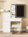 Vanity Desk Set with Sliding Lighted Mirror, Makeup Dressing Table with 4 Drawers & 9 Storage Spaces, Hidden Compartments and Cushioned Stool for Bedroom, White