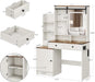 Brown Farmhouse Vanity Desk With Illuminated Mirror