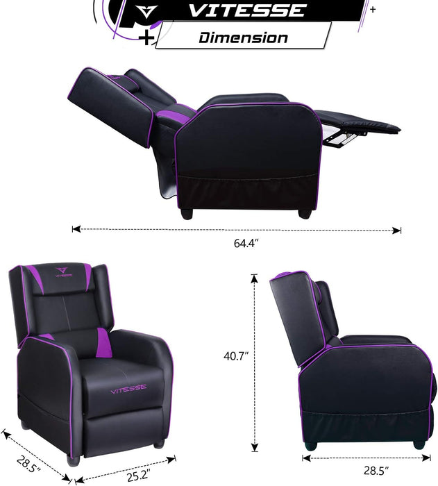 Gaming Recliner Chair Racing Style Single PU Leather Sofa Modern Living Room Recliners Ergonomic Comfortable Home Theater Seating, Purple