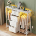 49.2“W Dresser with 2 Hanging Racks, 5 Drawers Dresser with LED Lights & Charging Station, Dressers TV Stand with Clothes Rack, Shoe Racks and Side Hooks, Chest of Drawers for Bedroom, White