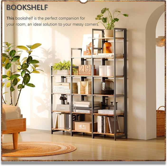 No Assembly Small 5 Tier Folding Bookshelf Compact Storage Shelves Vintage Bookcase Standing Racks for Bedroom Living Room Home Office