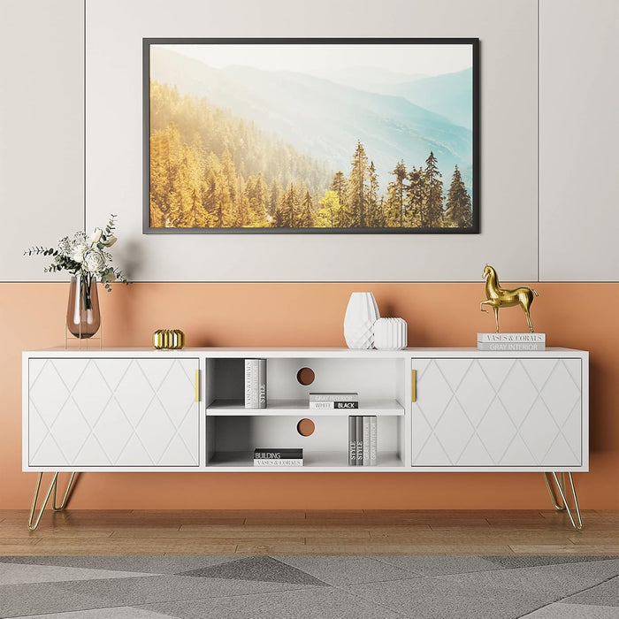 White TV Stand for Bedroom Entertainment Center Wood up to 55 Inch Large TV Console Media Cabinet with 2 Storage Cabinet and Shelves Home Support TV up to 65 Inch Stand for Living Room (White)