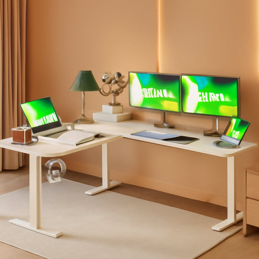 L Shaped Standing Desk Adjustable Height, Electric Corner Standing Desk, 63 X 55 Inch Sit Stand Computer Table with Splice Board, White